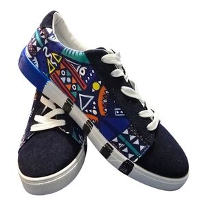Blue and Black Artistic Low-Top Sneakers